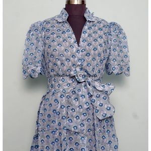 Vestido de algodón puro 100% estampado a mano, informal, de punto, largo hasta la rodilla, tipo bata de casa/pareo de playa, cómodo para maternidad, para todo el año: invierno, otoño, verano. - Product Image 4