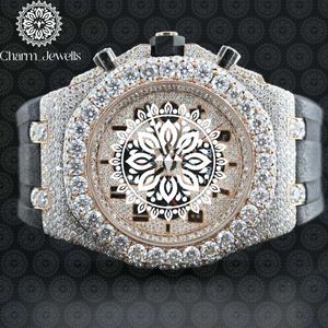 Charm_Jewells Men's Luxury Watch 40mm Stainless Steel Case Diamond Encrusted Analog Mechanical <b>Chronograph</b> Leather Band Auto - Product Image 6
