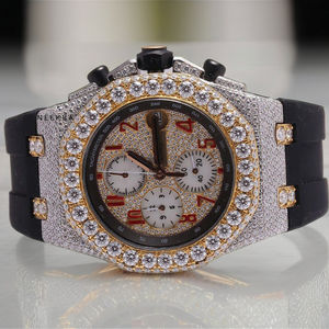 นาฬิกากีฬาโครโนกราฟสุดหรู-นาฬิกาควอตซ์กลางแจ้งทนทานสำหรับผู้ชายสายยางใส่สบายนาฬิกาเพชรโมอิสซาไนท์อินเดีย - Product Image 1