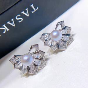 ต่างหูมุกเทียมสีเทาขนาด 5-6 มม. ประดับด้วยมุกแบบไมโครอินเลย์ งานแฮนด์เมดสุดหรู สไตล์เรโทร สำหรับผู้หญิง แฟชั่นสุดฮิต - Product Image 2