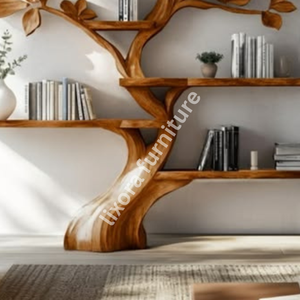Modern Artistic Tree Shaped Wall Mounted <b>Solid</b> <b>Wood</b> Floating Bookshelf Luxury Decorative Display Rack - Product Image 4
