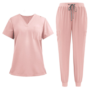 Women Scrub Sets V-Neck Short Sleeve Uniforms With Pocket Cotton Polyester Hospital Workwear for Nurses Doctors - Product Image 4