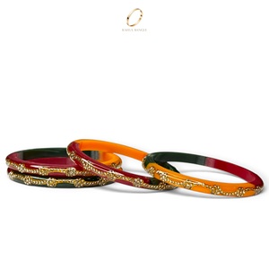 Ensemble de bracelets en acrylique multicolores de style cachemire à finition brillante pour femmes, plaqué or de luxe avec finition décorative en cristal, prix de gros - Product Image 5