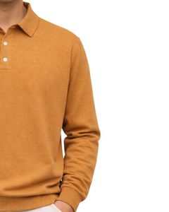 Sudadera Polo Personalizada para Hombre, Color Mostaza, Manga Larga, Mezcla de Algodón Suave, Estilo Casual, Cuello Clásico, Ropa de Invierno, Fabricante - Product Image 3