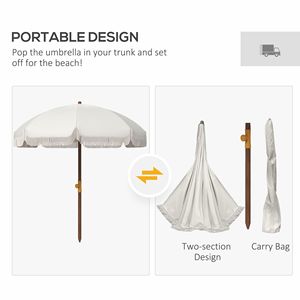 Parasol de plage gris clair 6.2 avec volants ventilés, sac de transport, parasol d'extérieur portable pour jardin, idéal pour les voyages - Product Image 6