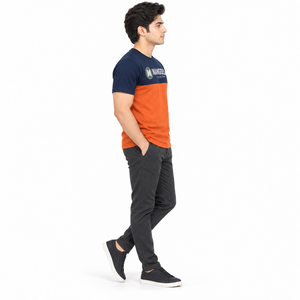 เสื้อยืดคอกลมแขนสั้นผู้ชายพรีเมียมแบบสั่งทำพิเศษ ตัดต่อสี ทรงหลวม ผ้าคอตตอนเจอร์ซีย์ สวมใส่สบาย พิมพ์ลายโลโก้ด้านหน้า แห้งเร็ว - Product Image 3