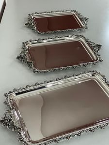 Rectangular Silver <b>Tray</b> with Handles Luxury Serving <b>Tray</b> Metal Serving <b>Tray</b> Elegant <b>Dinner</b> Table <b>Tray</b> serving <b>tray</b> Rectangular - Product Image 1