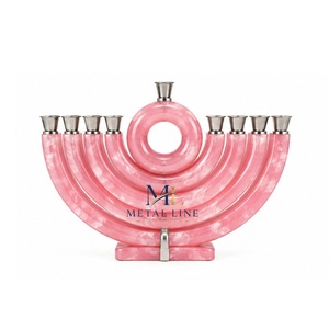 Candelabro Moderno Circular de Resina para Hanukkah, 9 Brazos, Diseño de Mármol Sintético de Lujo, para Judíos - Product Image 2