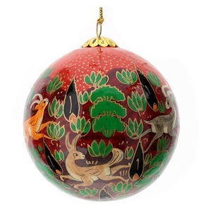 Hand Painted Paper Mache <b>Christmas</b> Ball Ornament Traditional Design <b>Red</b> <b>Green</b> Color Floral Pattern Hanging <b>Decorative</b> Sphere - Product Image 6