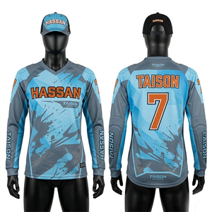 Camiseta de Paintball para Mujer, Premium, 180 GSM, Tela de Poliéster Interlock, Diseño de Paneles Azul Grisáceo, Coderas Acolchadas, Logotipo Personalizado por Sublimación - Product Image 1