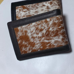 Portefeuille en cuir véritable de vache avec poils, fait main, pour homme, luxe, fin, à double pliage - Product Image 5