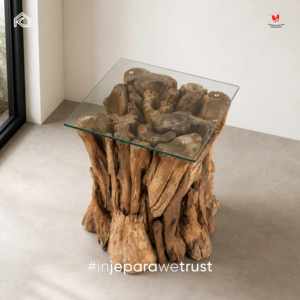 Solid Wood Accent <b>table</b> Teak Root <b>Side</b> <b>Table</b> with Glass Top <b>Rustic</b> Solid Wood End <b>Table</b> for Living Room Villa Hotel Furniture - Product Image 2