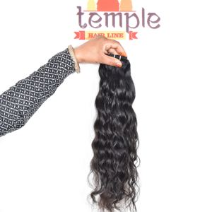 Machine indienne brute non transformée de temple double trame vague profonde cuticule alignée en gros faisceaux de couleur naturelle cheveux humains noirs - Product Image 5