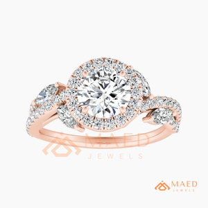 Round Cut Moissanite Engagement Ring <b>Rose</b> Gold Plated Halo <b>Infinity</b> Twist Pave Band Wedding Ring Diamond Look Jewelry - Product Image 6