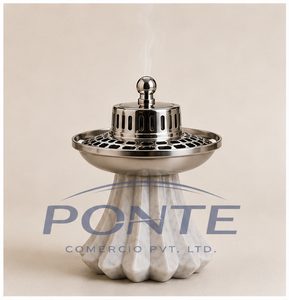 Quemador de incienso de metal plateado de lujo con base de mármol, elegante soporte árabe para Mukbhar/Bakhoor, para aromatizar el hogar y decoración de Ramadán. - Product Image 1