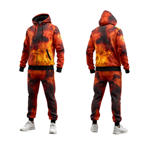 Survêtement streetwear pour homme, coupe ample, anti-rétrécissement, avec cordon de serrage, léger, à capuche, fermeture éclair intégrale, en polyester/coton de qualité supérieure - Product Image 1