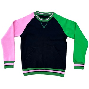 Sudadera de Mujer Sorority Alpha con Bloques de Color, Cuello Redondo, Manga Larga, Tejido de Algodón, Negro, Rosa, Verde, con Bolsillo, para Otoño - Product Image 1