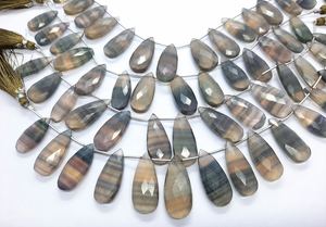 Cuentas de fluorita natural facetadas en forma de pera, cuentas largas de fluorita en forma de pera de 8 pulgadas, cuentas de fluorita multifacéticas en forma de pera para la fabricación de joyería. - Product Image 5