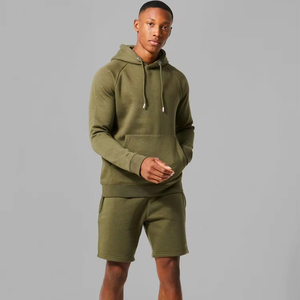 Unique Simple Style Men Fleece Hoodie And Short <b>Set</b> Drawstring Men Casual Wear Fleece Hoodie And Short <b>Set</b> - Product Image 1