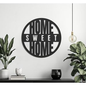 Art mural moderne rond en métal découpé au laser-Panneau décoratif noir «Home Sweet Home» - Product Image 1