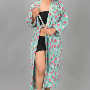 ผ้าคลุมกิโมโนคุณภาพสูง ดีไซน์หรูหรา ทอด้วยผ้าพิมพ์ลายบล็อกแบบสั่งทำพิเศษ พร้อมเข็มขัดผูกเอว ใช้คลุมตัวได้ทั้งที่ชายหาด อาบน้ำ หรือใส่พักผ่อน เหมาะสำหรับผู้หญิง - Product Image 3