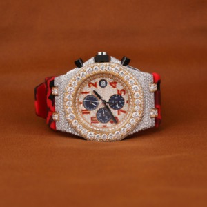 Luxury VVS Moissanite Diamond <b>Watch</b> Silver Fully Iced Out Octagon Case <b>Arabic</b> Dial Numerals Integrated Link Band Sport <b>Watch</b> - Product Image 1