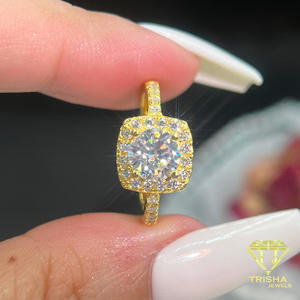 Round Cut Moissanite Engagement <b>Ring</b> Gold Tone Classic <b>Statement</b> Bridal <b>Ring</b> Elegant Sparkling Wedding Jewelry Gift For Women - Product Image 2