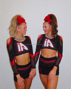 Recién llegado, uniformes de porristas verdes personalizados para mujer, traje de líder de porristas con estampado de diamantes de imitación - Product Image 3