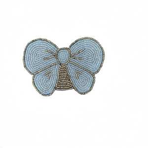 Handmade Beaded <b>Coasters</b>: <b>Silver</b> and Gold bow, Set of 6 - Product Image 1