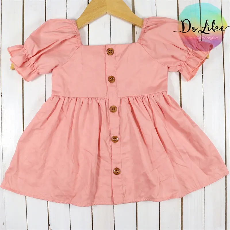 Baby girl dress puff sleeve clothes solid baby woven dress toddler girls 100% cotton casual dresses