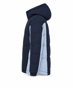 Manufacturer Winter Puffer <b>Jacket</b> Oversized Hood Color Block Construction Custom Rubber Patch Thick Polyester Filling Outerwear - Product Image 2