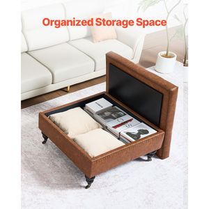 Tavolino da Caffè Quadrato in Pelle Trapuntata da 31 Pollici con Ruote, in MDF e Pelle PU, con Vano Contenitore per Ingresso - Product Image 4