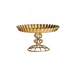 Plateau de service en métal doré sur piétement, support décoratif de luxe pour gâteaux, idéal pour les mariages, la table et la présentation de fruits. - Product Image 5