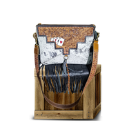 Sac à bandoulière en cuir de vachette occidental, à sangle unique, motif floral ciselé à la main, avec franges, style Rodeo Cowboy Bohème pour femme