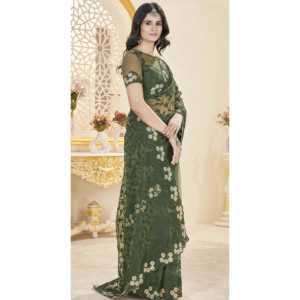 Vestidos profesionales de diseñador: elegante Sari de fiesta con intrincados bordados y mampostería - Product Image 3