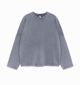 Sweat-shirt à col rond en coton 100% pour femmes grandes tailles, lavé, de haute qualité, respirant, vêtements décontractés pour femmes, logo personnalisé - Product Image 2