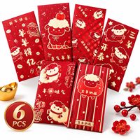 Enveloppes rouges 2027 Année du Chèvre, lot de 6, mignonnes enveloppes porte-bonheur en forme de mouton de dessin animé pour le Nouvel An chinois, vente en gros