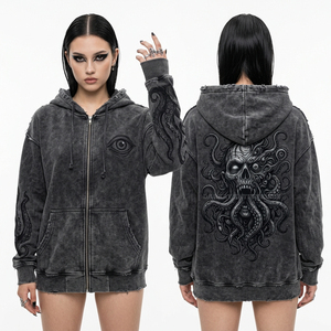 Débardeur à capuche sans manches pour femme, jaune, avec motif crâne fondant 'Happy Apocalypse', style sweat-shirt, à manches coupées et effet usé - Product Image 2