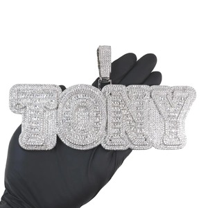 Export Quality Iced Out Custom Letter <b>Initial</b> Geometric Pendant <b>Necklace</b> for Men Hip Hop Luxury Jewelry Gift for Sale - Product Image 1