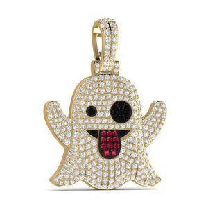 Pendentif fantôme mignon avec micro-pavé de diamants, breloque en alliage plaqué or 18 carats, design de dessin animé, bijou unisexe, cadeau - Product Image 1