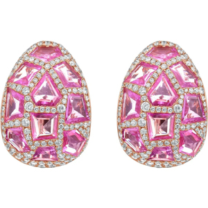 Boucles d'oreilles clous géométriques en rubis, or massif 18 carats, bijoux de luxe pour femme, pour soirée - Product Image 3