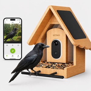 Bamboo Smart Bird Feeder with <b>Camera</b> & Solar Panel - Wholesale - Product Image 1