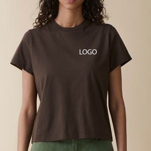 Diseño de Logotipos a Precios Económicos para Compradores al por Mayor, Servicio OEM de Color Sólido, Camiseta de Cuello Redondo para Mujer con Diseño Personalizable - Product Image 1