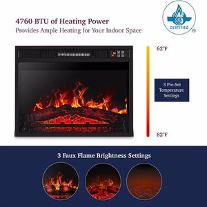 23\" Electric Fireplace Insert Heater with 3D Infrared Remote Control Black Glass View Adjustable Realism IR Technology - Product Image 5