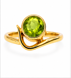 925 Sterling Silver Gold Plated Peridot <b>Ring</b>, Round Faceted <b>Green</b> Gemstone <b>Ring</b>, Handmade Minimalist Jewelry, - Product Image 1