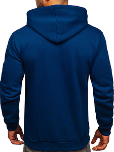 Infexion Sports Men's Hooded Sweatshirt Blue Cotton French Terry Casual Pullover with Front Pocket and Logo Print - Product Image 5