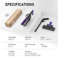 Aspirateur vertical filaire à forte aspiration, 400W, filtration cyclonique double, pour le nettoyage des tapis, des sols en bois dur et des fentes.