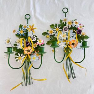 Wholesale Metal Flower Wall <b>Sconce</b> Candle Holder Handpainted Iron Floral Bouquet Taper Candelabra For Home Wedding Decor Holder - Product Image 1