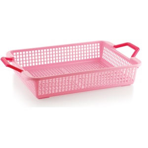 Cesta de Almacenamiento Rectangular de Plástico con Asas, Rosa, Ligera, Organizador de Cocina de un Solo Nivel, Tipo Vertical - Product Image 1