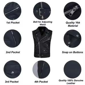 Chaleco de Motociclista Reversible de Cuero Genuino para Hombre con Cremallera, Impermeable, Transpirable, Ropa de Abrigo de Invierno, Corto - Product Image 5